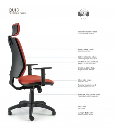 Poltrona operativa con braccioli e poggiatesta Quid by Compir
