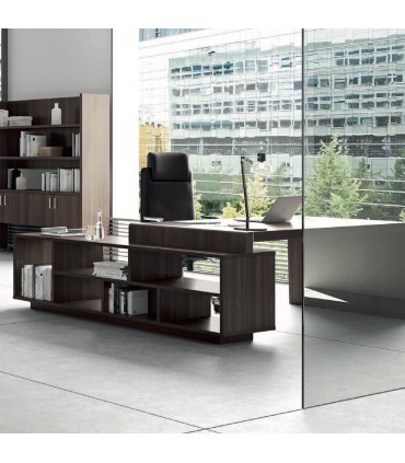 Scrivania con fianco sagomato e mobile servente by Compir