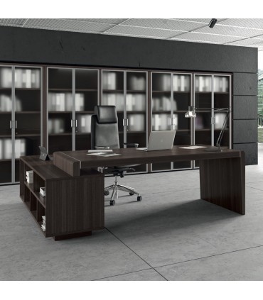 Scrivania con fianco sagomato e mobile servente by Compir