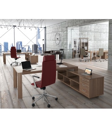 Scrivania con gamba a ponte e mobile a giorno con cassettiera by Compir