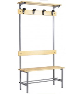 Panchina spogliatoio in acciaio con appendiabiti e cappelliera