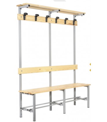 Panchina spogliatoio in acciaio con appendiabiti e cappelliera