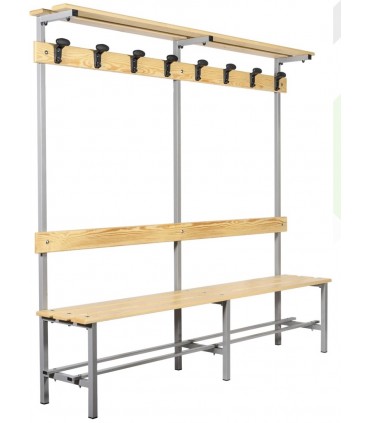 Panchina spogliatoio in acciaio con appendiabiti e cappelliera