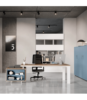 Scrivania direzionale Go Steel con mobile ed inserto frontale by Colombini