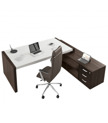 Scrivania con fianco dritto e mobile servente con cassettiera by Compir