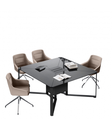 Tavolo riunioni quadrato con piano in vetro I MEET by Las