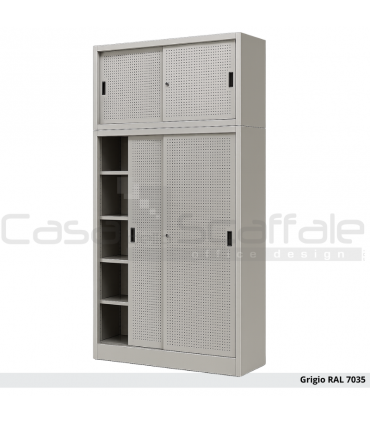 Armadio metallico ante scorrevoli lamiera forata con sopralzo
