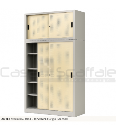Armadio metallico ante scorrevoli lamiera forata con sopralzo