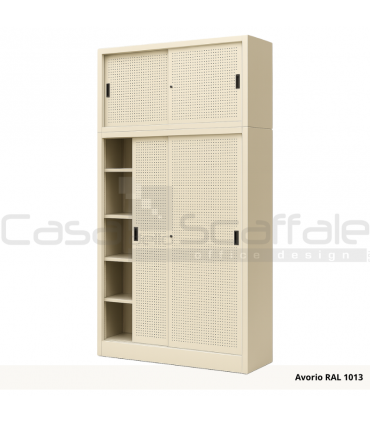 Armadio metallico ante scorrevoli lamiera forata con sopralzo