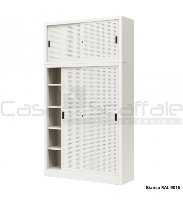 Armadio metallico ante scorrevoli lamiera forata con sopralzo