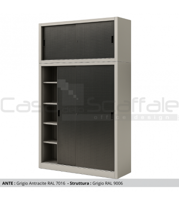 Armadio metallico ante scorrevoli lamiera forata con sopralzo