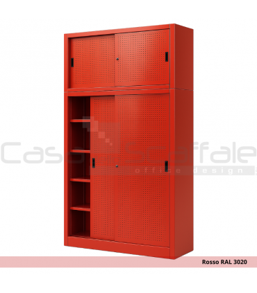 Armadio metallico ante scorrevoli lamiera forata con sopralzo