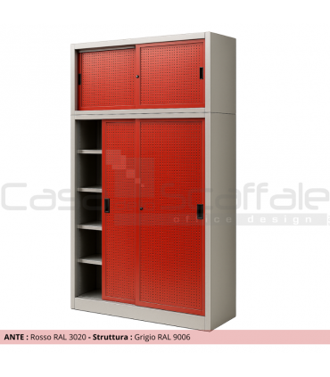 Armadio metallico ante scorrevoli lamiera forata con sopralzo