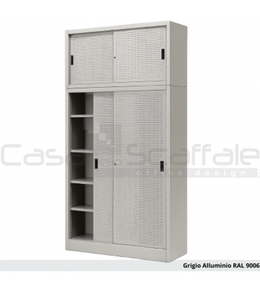 Armadio metallico ante scorrevoli lamiera forata con sopralzo