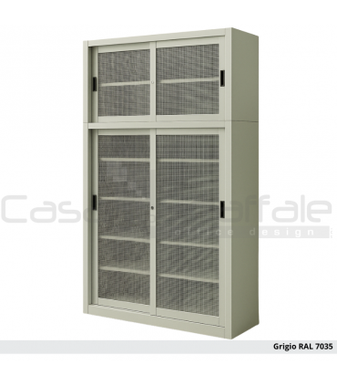 Armadio metallico ante scorrevoli in rete con sopralzo